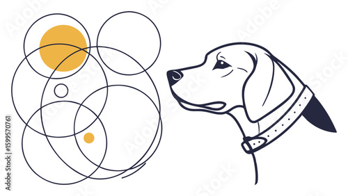 Elegant Beagle Dog Profile with Abstract Circles Design.
