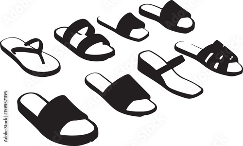Black footwear assortment sandals flip flops