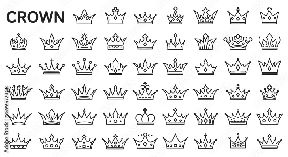 Fototapeta premium Minimalist Crown Vector Icon Set for Design