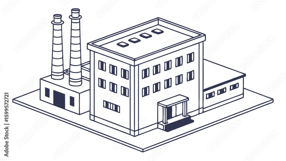 Fototapeta premium Isometric Illustration of a Factory Building with Two Chimneys.