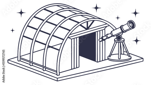 Isometric Illustration of an Observatory with Telescope.