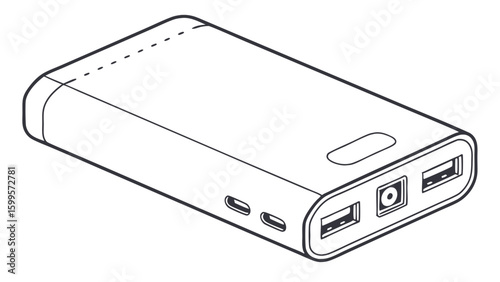 Isometric Line Art Illustration of a Portable Power Bank.