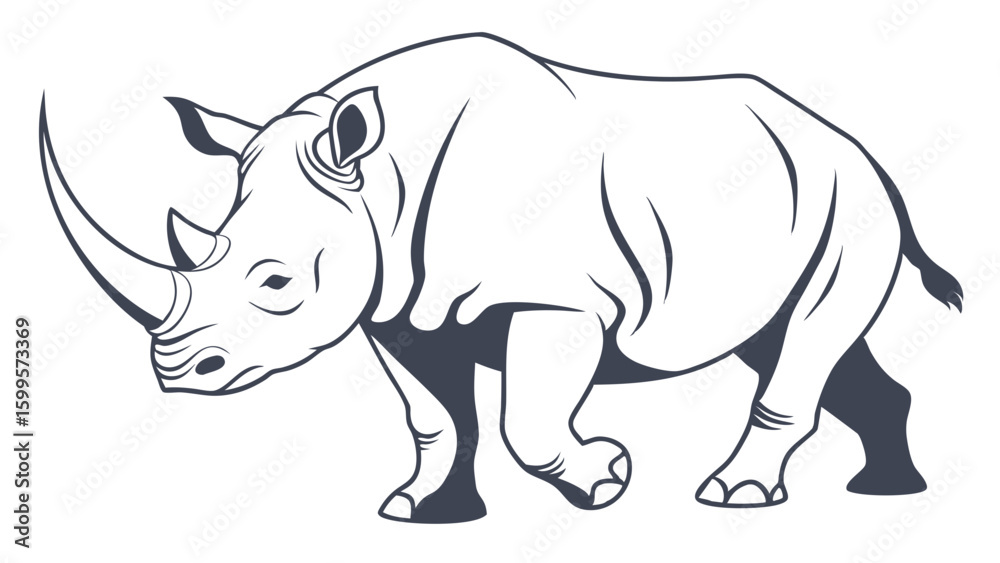 Fototapeta premium Line Art Illustration of a Walking Rhinoceros.