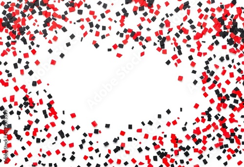Wallpaper Mural Empty banner with scattered black and red confetti on white background, festive, copy space Torontodigital.ca