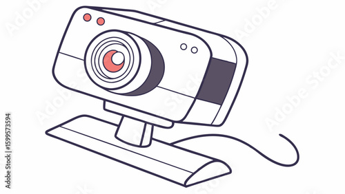 Modern Webcam Design Sleek White Computer Camera with Cable.