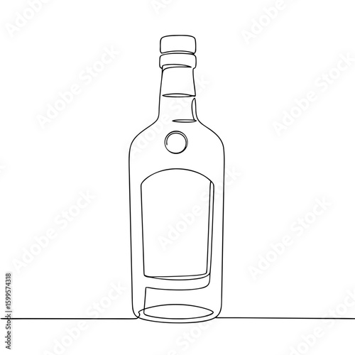 Glass bottle line art, minimal black and white sketch, beverage or container design , transparent background