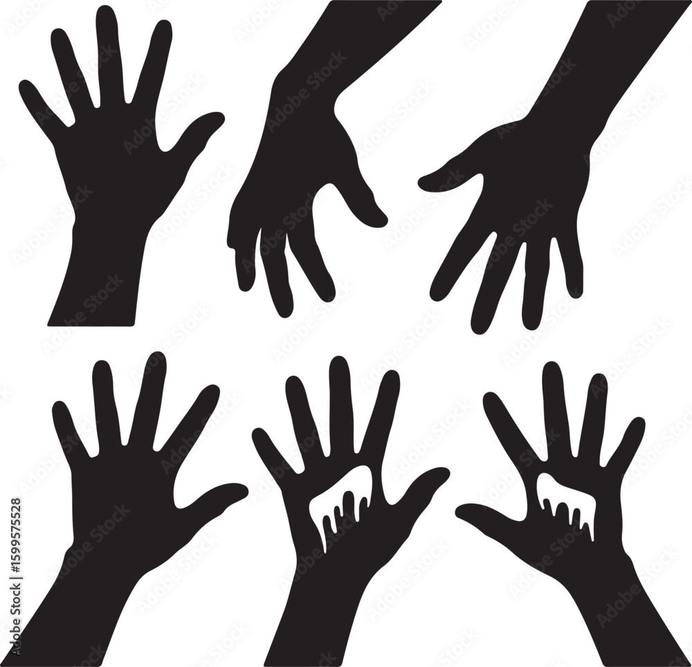 Fototapeta premium Black silhouette hands reaching out with dripping paint white