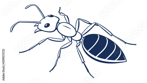 Stylized Ant Illustration with Dark Blue Outline and Transparent Background.