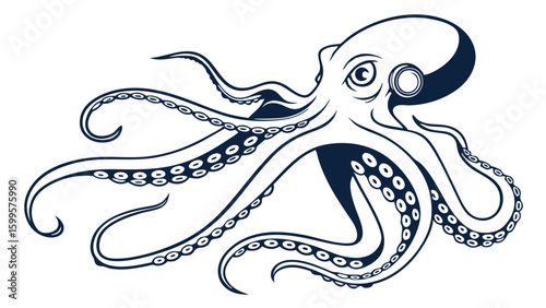 Stylized Illustration of a Detailed Elegant Octopus Creature.