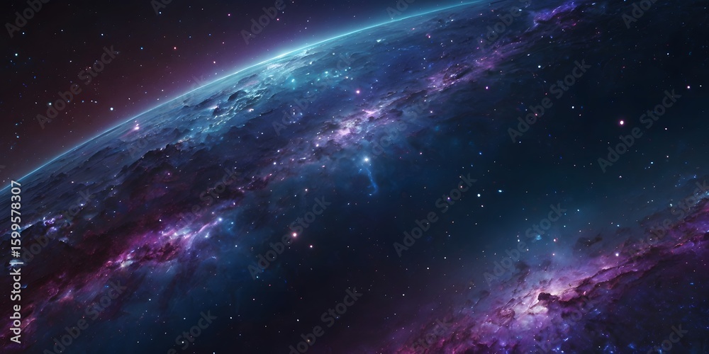Fototapeta premium Vast View of Earth from Space with Bright Stars and Cosmic Clouds