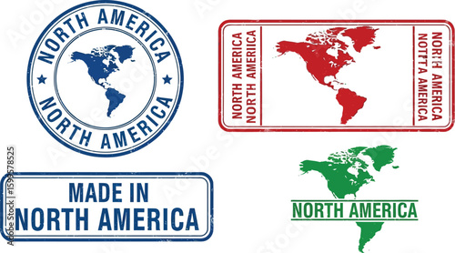 North america map vector stamps and badges collection for travel and product origin identification