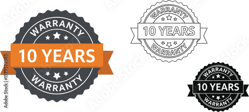 Ten years warranty badge vector illustration for product guarantee and quality assurance seal design