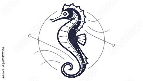 Stylized Seahorse Illustration with Decorative Circular and Curved Lines.