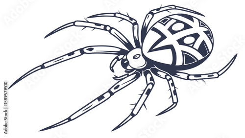 Stylized Spider Illustration with Geometric Pattern on Abdomen.