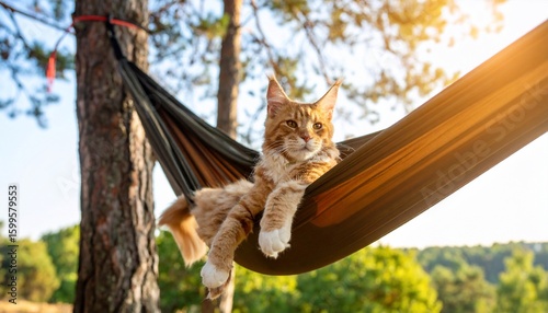 Relaxing Maine Coon in Hammock