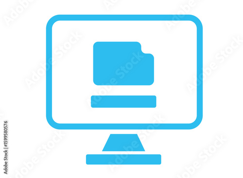 A light blue computer monitor icon displaying a file symbol on a white background image design icon