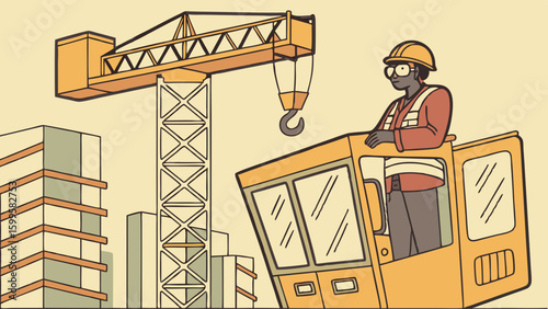 Construction Worker Operating a Crane on a Building Site.
