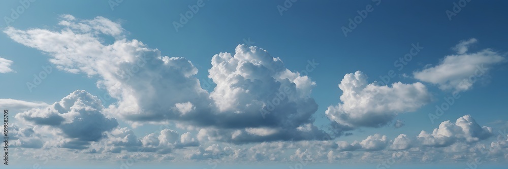 Bright Blue Sky with Fluffy White Clouds in Clear Weather Bright Blue Sky with Fluffy White Clouds in Clear Weather