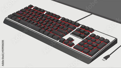 Sleek Black Gaming Keyboard with Red Backlit Keys.