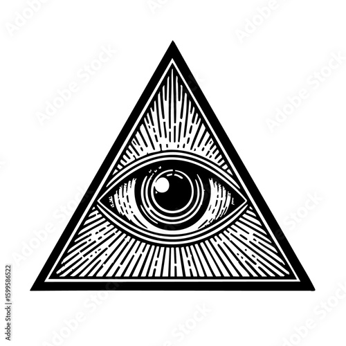 hand drawn triangle eye hand draw engrave icon design black white