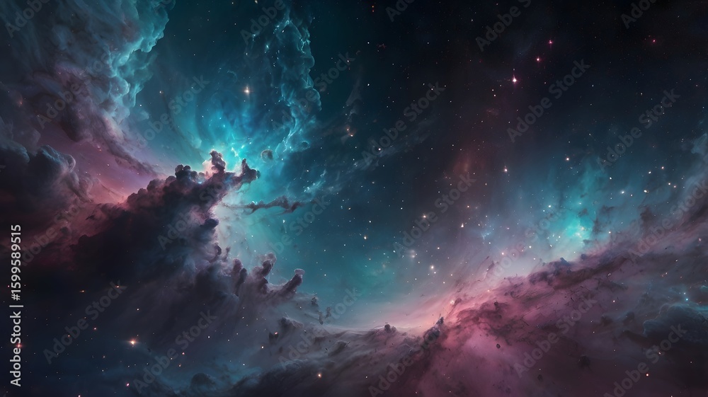 Fototapeta premium Colorful Cosmic Nebula with Bright Stars in Deep Space