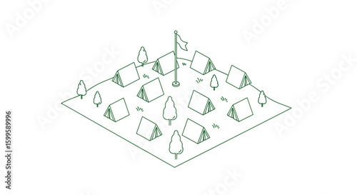 campground with tents and trees for outdoor activities