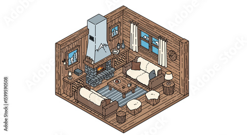 cozy mountain cabin interior with wood walls and furniture