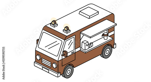 food truck with outdoor serving counter and coffee gear