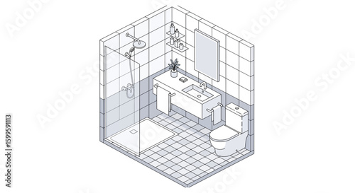 isometric bathroom with shower sink and toilet for interior design
