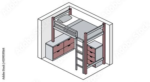Isometric bunk bed with storage units for kids room