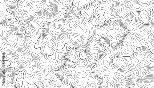 Abstract topographic map background with contour lines and terrain patterns. Vector texture design representing geography, topo layers