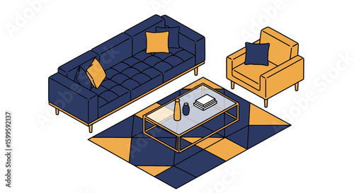 Living room with sofa armchair and coffee table in modern style