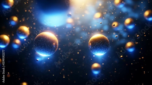 Wallpaper Mural Abstract golden and blue spheres in a dark space visualizations Torontodigital.ca
