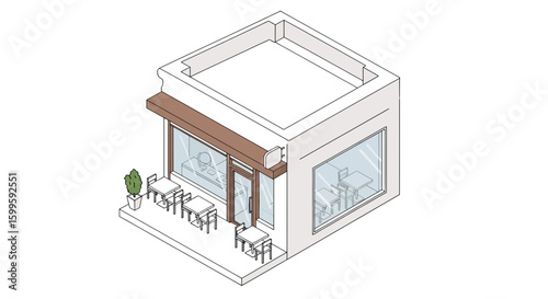 modern cafe with outdoor seating and large glass windows