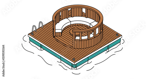 outdoor swimming pool with wooden deck and seating area