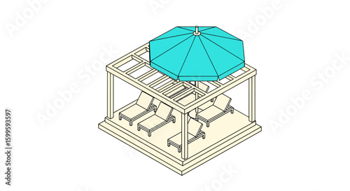 Outdoor lounge area with sunbeds and umbrella on patio