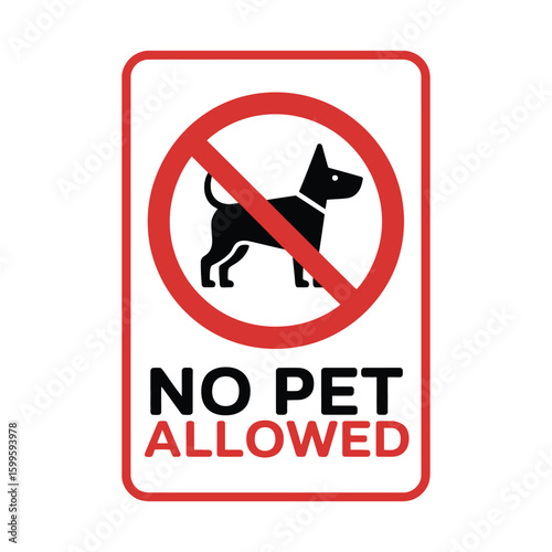 No Pets Allowed Sign: Red Circle Prohibition with Dog Icon and Text