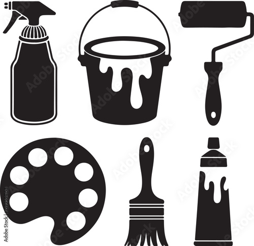 Painting supplies silhouette collection paint roller paint bucket
