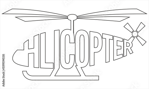 Helicopter shaped text with rotor blades and landing skids text art typography