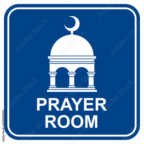 Islamic Prayer Room Sign Logo Icon Vector Illustration with Blue Square Background Mosque Symbol EPS File Isolated on White for Label Sticker Directional Sign