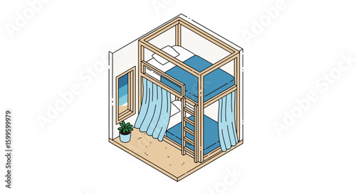 bunk bed with curtains and window in bedroom interior