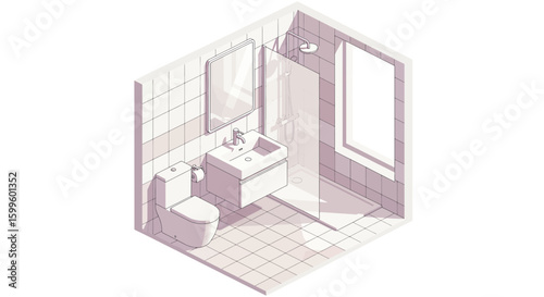 isometric bathroom with shower toilet and vanity unit