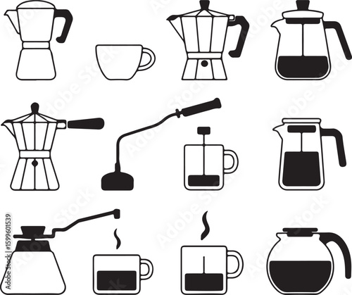 Coffee makers and cups silhouette espresso moka