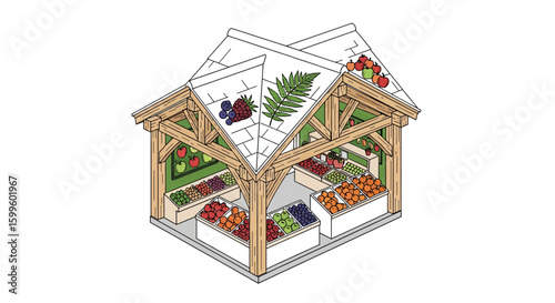 market stand with fresh fruit and vegetables display