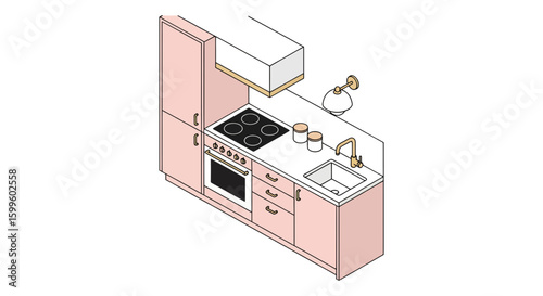 modern kitchen with stove and sink for interior design