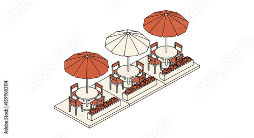 Outdoor patio with tables and umbrellas for leisure