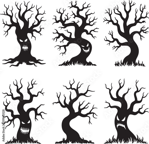 Spooky gnarled trees with menacing faces spooky trees gnarled branches