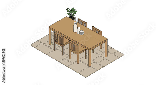 wooden dining table with chairs and decorative accessories