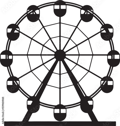 Black Ferris wheel silhouette with gondolas and spokes amusement park ride