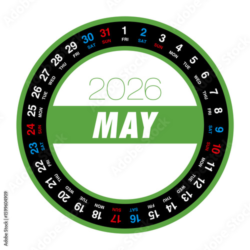 2026年5月の円形カレンダー 日本の祝日表記はありません